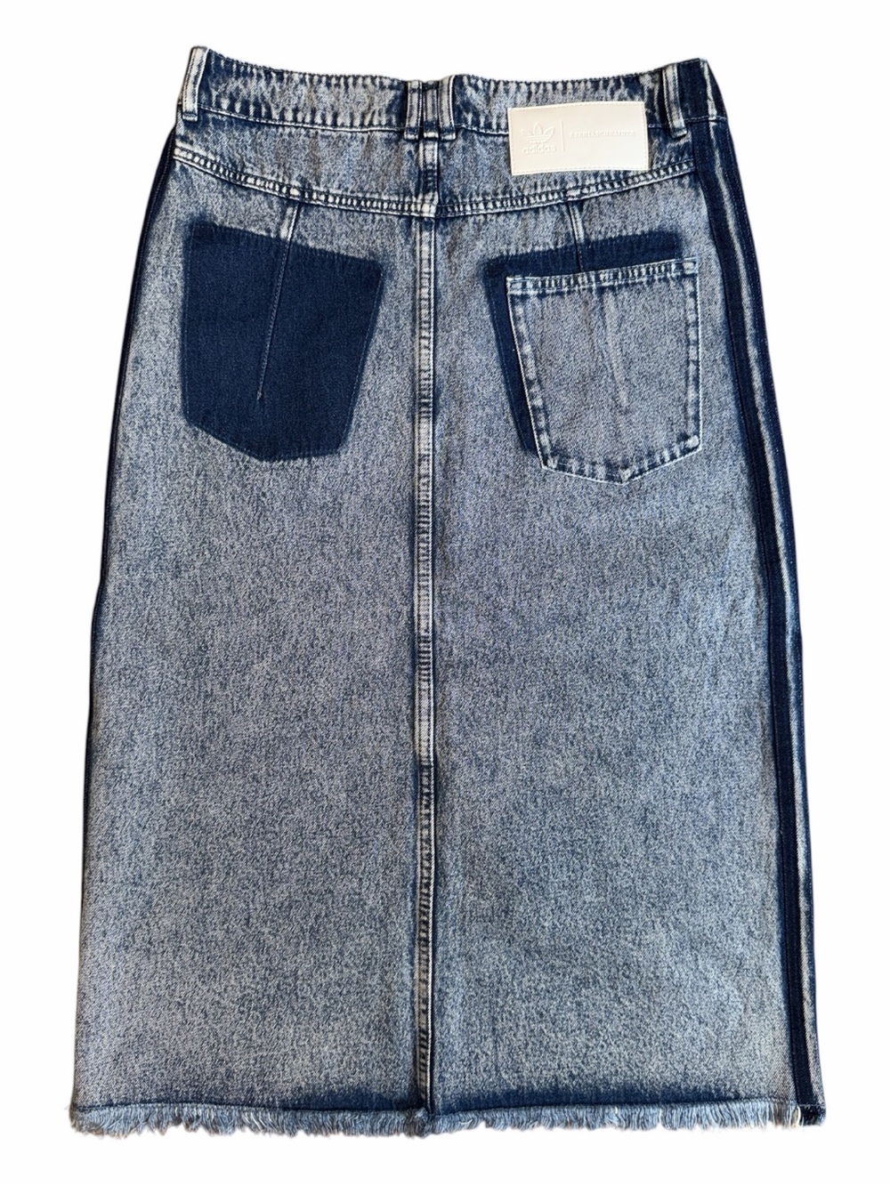 adidas Light Blue Denim Straight Skirt with Dark Blue Side Stripes - Picture 2 of 3